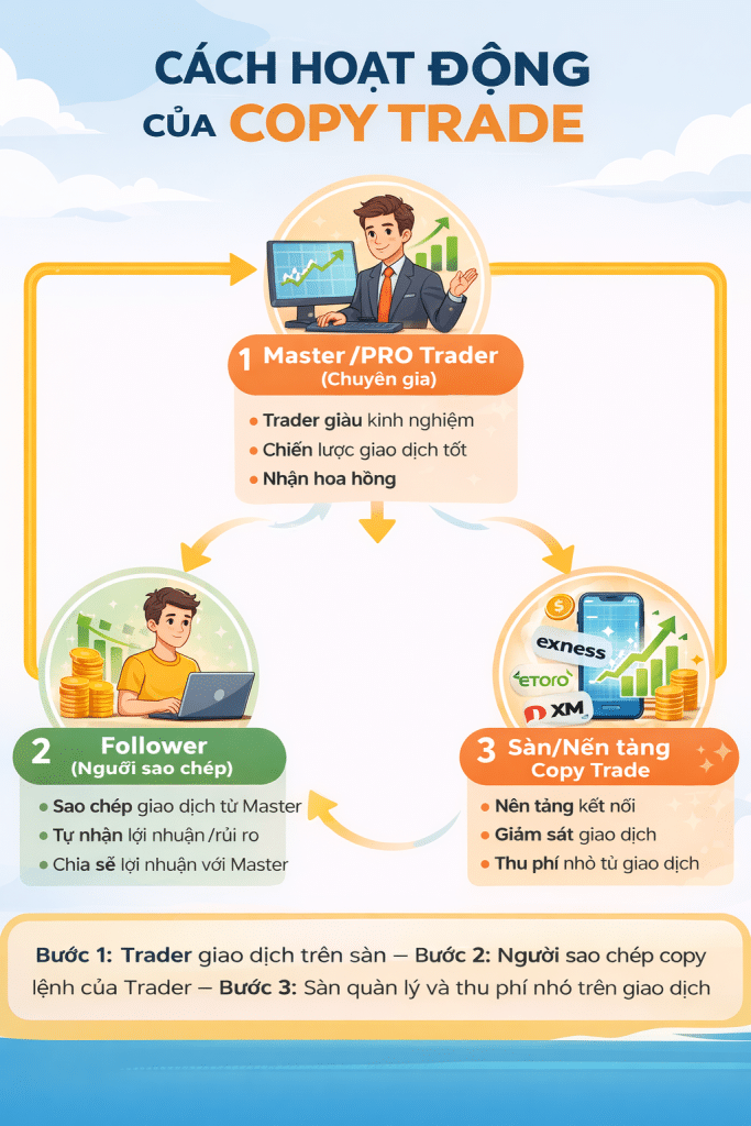 Infographic về cách hoạt động của hình thức Copy Trade