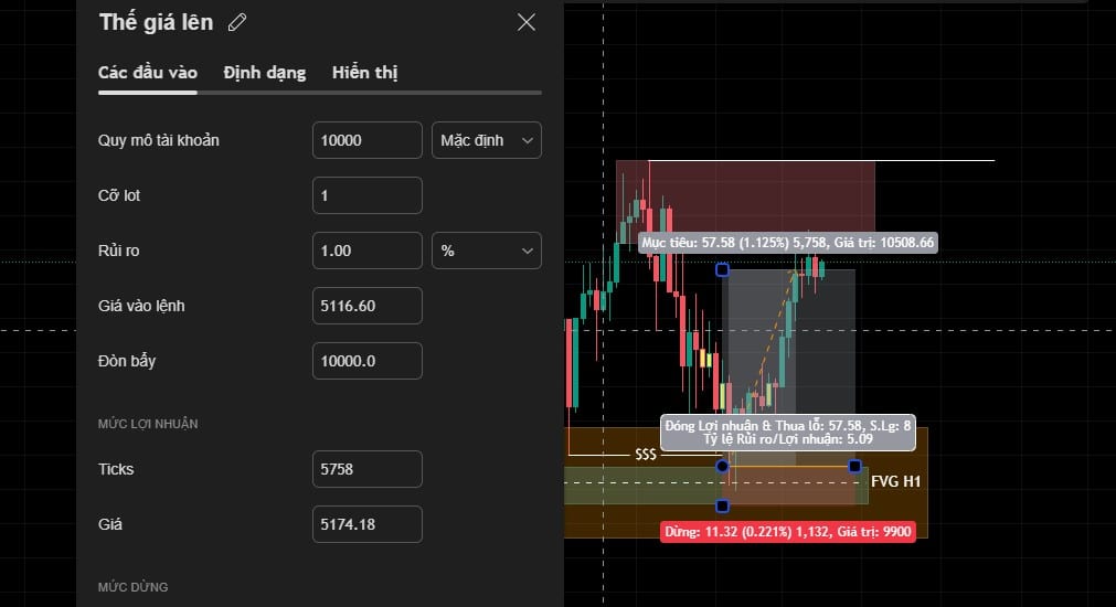 Thiết lập quản lý vốn và tính khối lượng vào lệnh