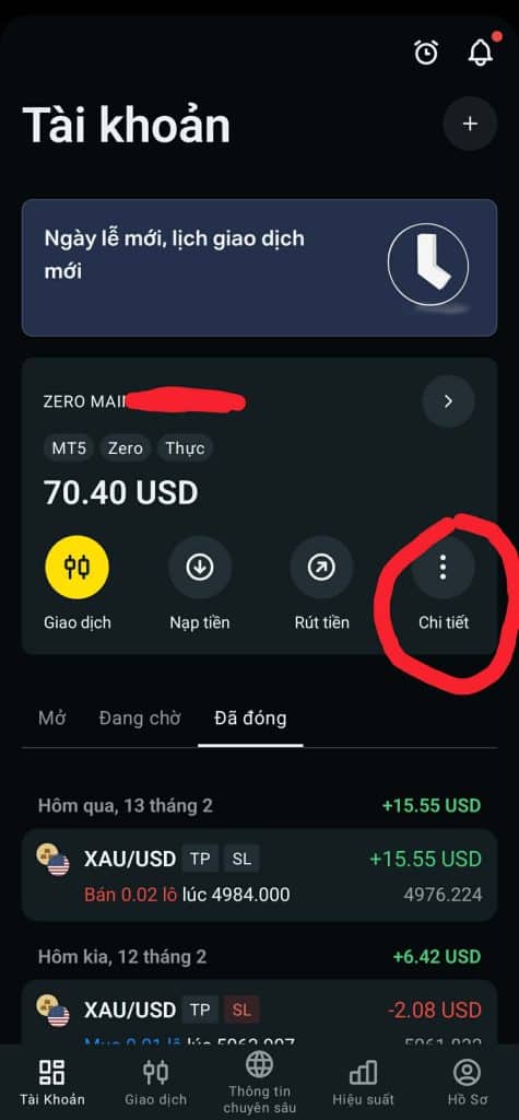 Kiểm tra tiền backcom trên app Exness 