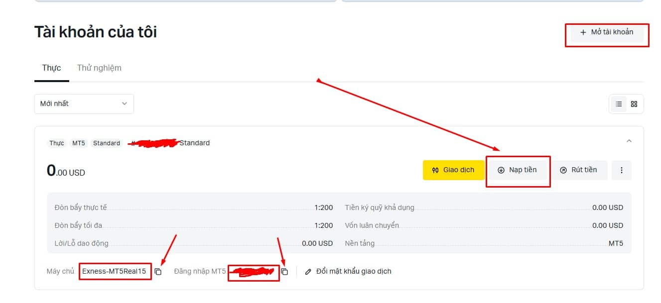 Nạp tiền vào tài khoản Exness để tiép tục giao dịch