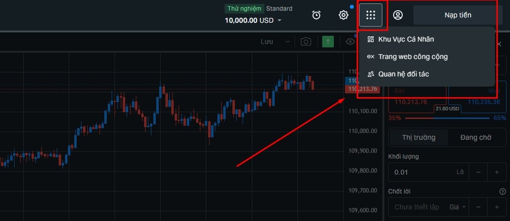 Vào khu vực cá nhân của tài khoản Exness